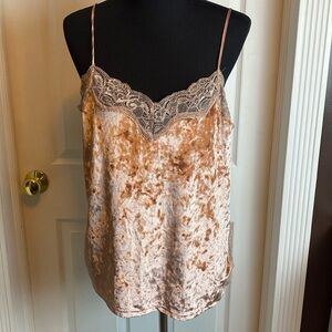 LC Lauren Conrad Blush Crushed Velvet & Lace Tank Cami L Satin Adjustable Straps